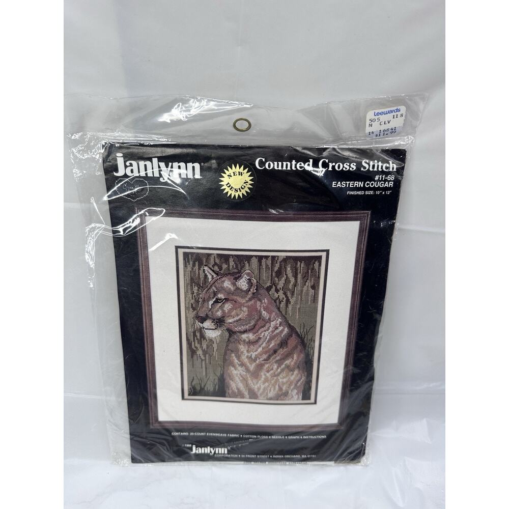 Janlynn Counted Cross Stitch Eastern Cougar Kit 11-68 Wildlife 1988 Vintage New